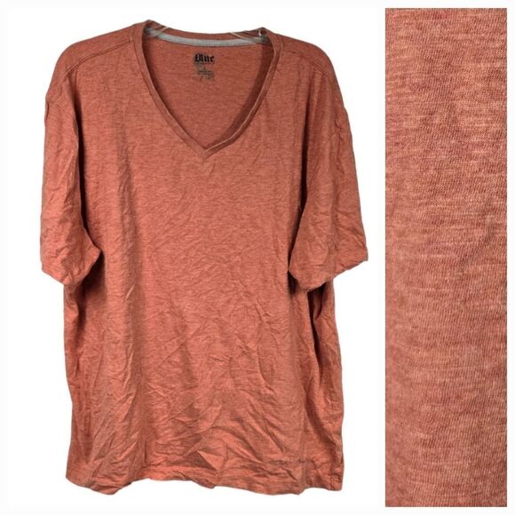 Men's L Short Sleeve Solid V-neck T-Shirt Heather Burnt Orange Lightweight Tee - Picture 1 of 5